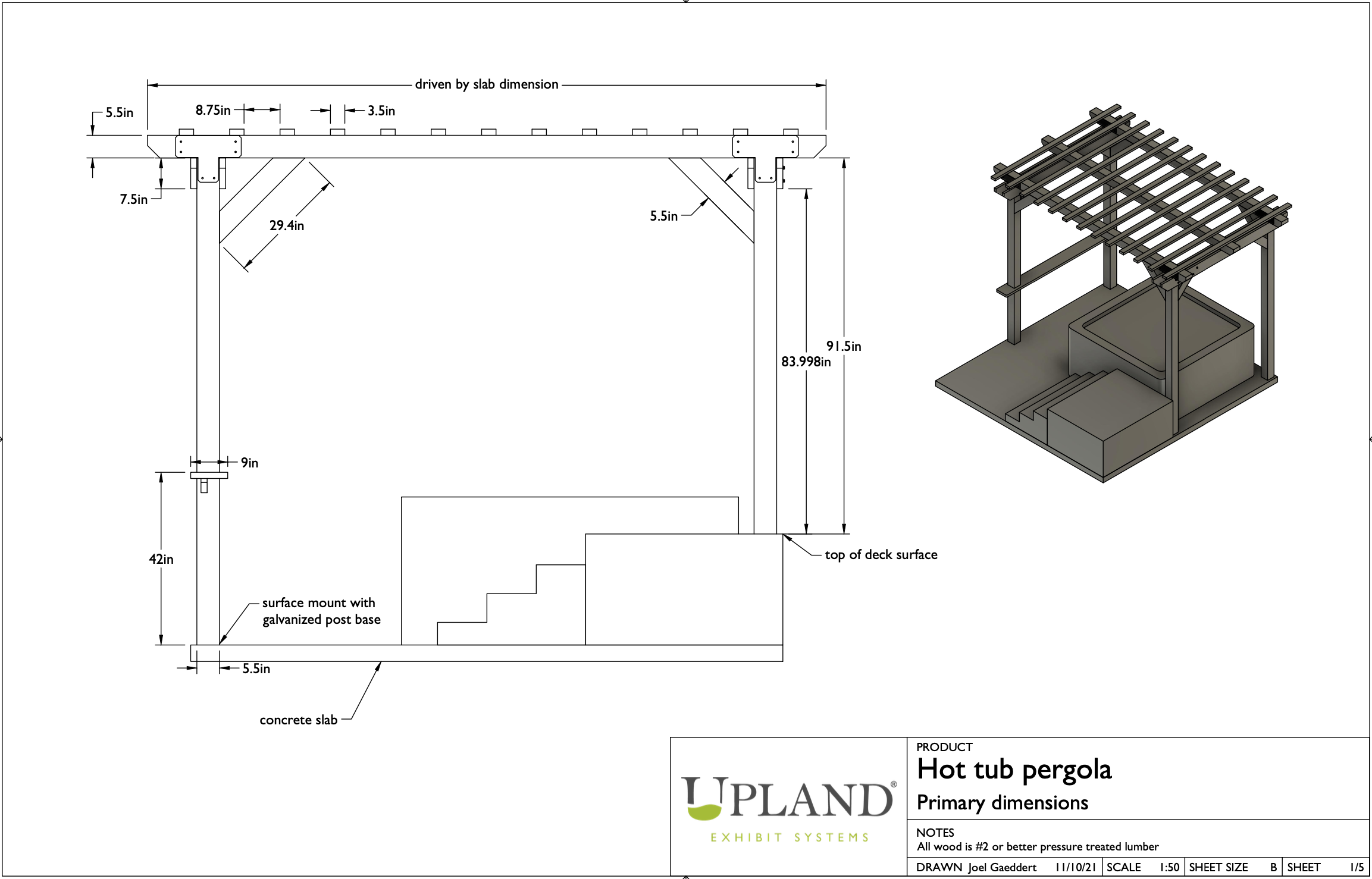 hot tub pergola drawing